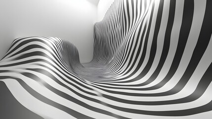 Poster - Abstract Black and White Backgrounds. A mesmerizing 3D rendering of black and white stripes creating a wave-like illusion. Hypnotic and visually striking.