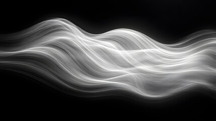 Poster - Abstract Black and White Backgrounds. A grayscale abstract image showcasing flowing, wavy lines against a black background. The composition evokes feelings of serenity and elegance.