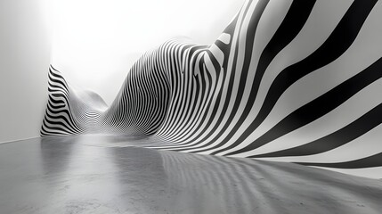 Poster - Abstract Black and White Backgrounds. 3D rendering of an abstract interior with black and white striped walls. Modern and stylish design.
