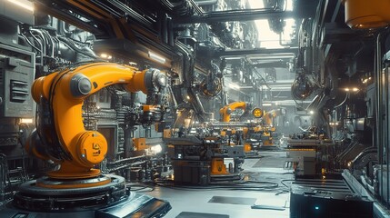 Poster - Detailed 3D Rendering of Industrial Machines with Robotic Arms