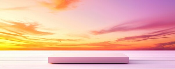 Poster - Minimal skies idea. A serene sunset view with a minimalist platform, ideal for presentations or displays.
