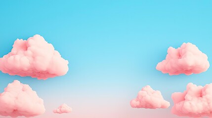 Poster - Minimal skies concept. Soft pink clouds float peacefully against a gentle blue sky, creating a serene atmosphere.