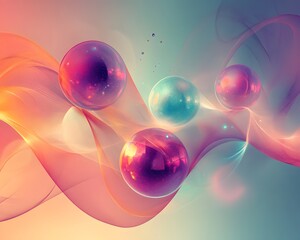 Poster - Abstract vector illustration featuring colorful orbs and flowing waves, creating a vibrant and dynamic visual experience. Perfect for backgrounds and creative projects.
