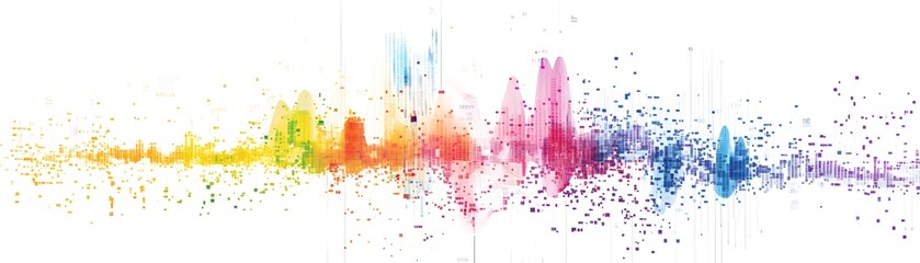 Poster - Abstract digital graphic featuring colorful sound waves. Vibrant splashes of paint create visual energy, illustrating creativity and motion in a modern design aesthetic.