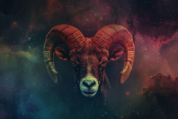 Wall Mural - astrological abstract composition with concept of aries zodiac sign symbol, abstract vivid compositi