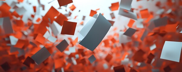Poster - An abstract composition featuring floating red and gray tiles, creating a dynamic sense of movement and depth. Perfect for backgrounds, modern designs, and digital art projects.
