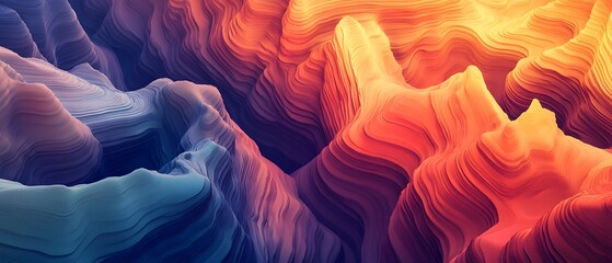 Poster - An abstract landscape showcasing vivid colors and flowing shapes, creating a sense of depth and movement. Ideal for backgrounds, digital art, and creative projects.
