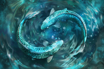 Wall Mural - astrological abstract composition with concept of pisces zodiac sign symbol, abstract vivid composit