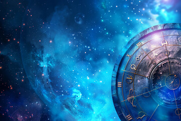 Wall Mural - astrological abstract composition with zodiac circle in signs and symbols, abstract vivid compositio