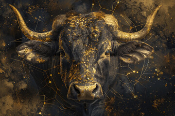 Wall Mural - astrological abstract composition with concept of taurus zodiac sign symbol, abstract vivid composit