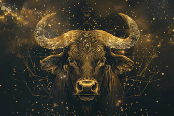 Wall Mural - astrological abstract composition with concept of taurus zodiac sign symbol, abstract vivid composit