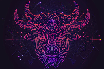 Wall Mural - Astrological abstract composition with concept of Taurus zodiac sign symbol, abstract vivid composition consists of fictional unreal fantastic vision on background