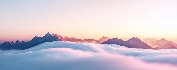 Poster - Minimal skies idea. Breathtaking mountain landscape above the clouds at sunrise, capturing nature's beauty.