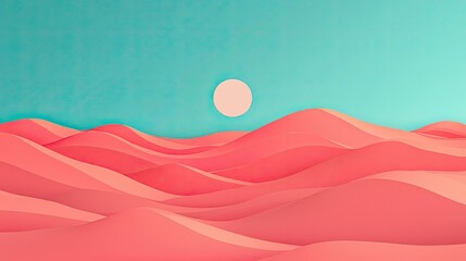 Aufkleber - Minimal skies concept. A vibrant sunset over endless rolling waves of pink and turquoise hues.