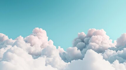 Poster - Minimal skies idea. Beautiful fluffy clouds under a clear blue sky, creating a serene atmosphere.