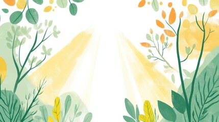 Leinwandbilder - Bright and cheerful doodle depicting lush greenery and sunlight filtering through foliage in a vibrant natural setting. Generative AI