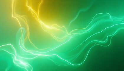 Poster - Vibrant Abstract Art with Electric Light Trails and Calm Greenish Background