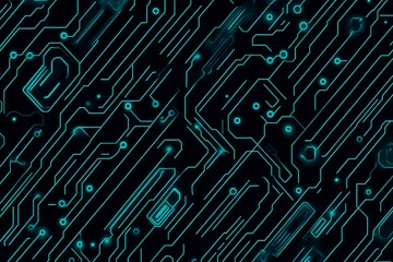 abstract close-up of a glowing blue digital circuit board, showcasing intricate connections and tech