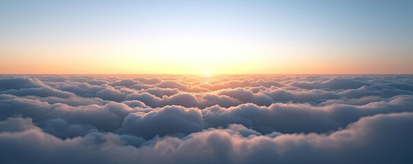 Poster - Minimal skies concept. A breathtaking view of the sun rising above fluffy clouds, creating a serene atmosphere.
