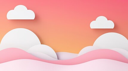 Poster - Minimal skies concept. A serene abstract landscape with soft clouds and gentle hills in a pastel color palette.