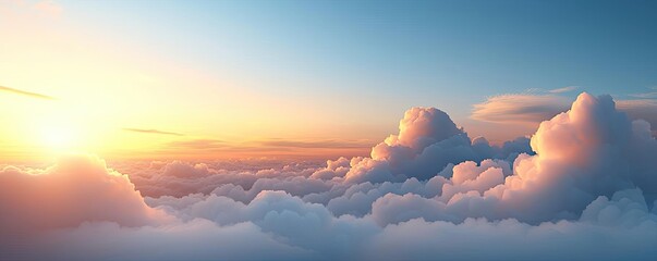 Poster - Minimal skies concept. Breathtaking sunrise over soft clouds, creating a serene and tranquil atmosphere.