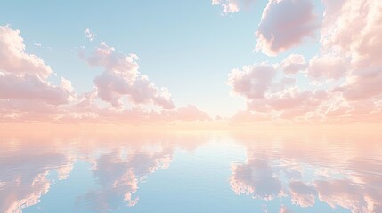 Poster - Minimal skies idea. A serene landscape featuring soft pink and blue clouds reflected on calm water.