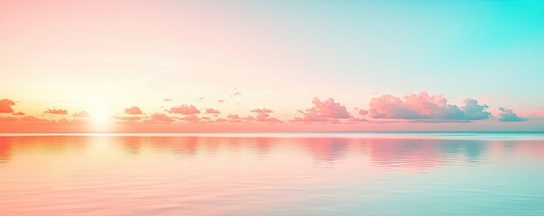 Poster - Minimal skies concept. Serene sunset over calm water with pastel colors reflecting in the peaceful scene.