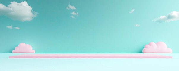 Poster - Minimal skies concept. Minimalist pastel landscape with clouds, ideal for backgrounds and creative projects.