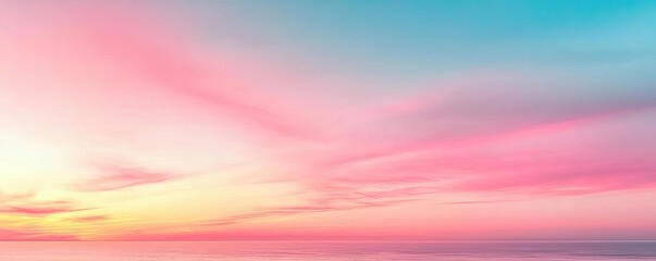 Poster - Minimal skies concept. A serene sunset blending pastel colors over a calm ocean horizon, evoking tranquility.