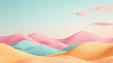 Poster - Minimal skies concept. Colorful abstract hills create a serene and dreamy landscape at sunset.