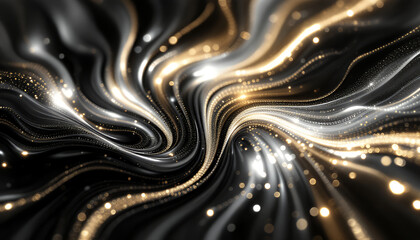 Poster - Dynamic Flow of Light and Shadows in an Abstract Swirling Pattern with Golden Highlights