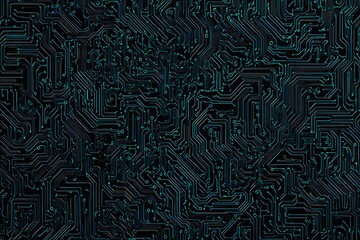 abstract close-up of a glowing blue digital circuit board, showcasing intricate connections and tech