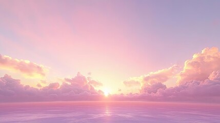 Aufkleber - Minimal skies concept. A serene sunset over calm waters with vibrant hues of pink and orange clouds.