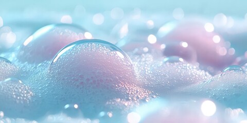 Poster - Bubbles and Foam in a Colorful Liquid Composition with Vivid Reflections and a Soft Blurred Background for Creative Projects