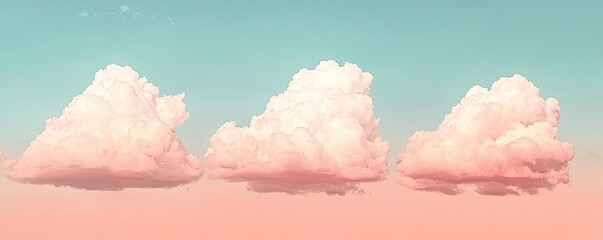 Poster - Minimal skies concept. Soft pastel clouds in a serene sky create a tranquil and dreamy atmosphere.
