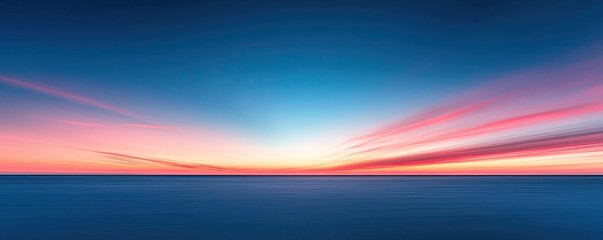 Poster - Minimal skies idea. A serene sunset over the ocean, blending vibrant colors of blue and pink in the sky.