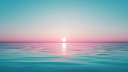 Poster - Minimal skies concept. A serene sunset over calm waters, blending soft hues of pink and blue in the sky.