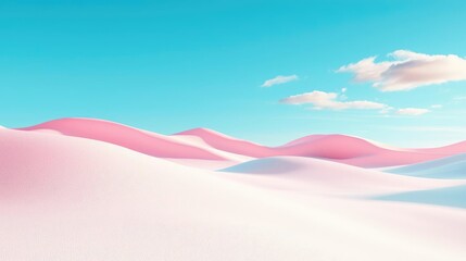 Poster - Minimal skies concept. A serene pastel landscape with soft pink hills under a clear blue sky.