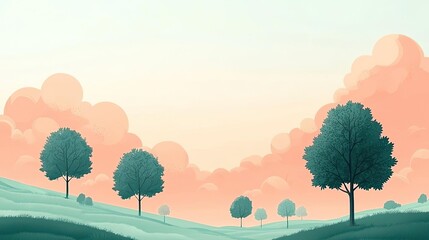 Aufkleber - Minimal skies idea. Serene landscape with stylized trees against a pastel sky, evoking tranquility and nature.