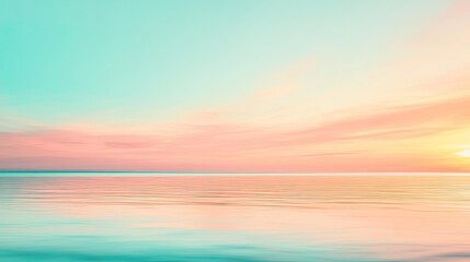 Poster - Minimal skies concept. A serene ocean view at sunset with vibrant pastel colors reflecting on the water.
