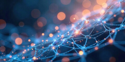 Abstract Neural Network Connections Illuminated with Glowing Particles