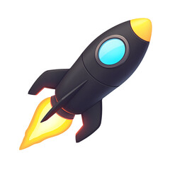 Aufkleber - sleek black rocket with glowing thrusters and blue window, isolated on transparency background, showcasing futuristic and dynamic design