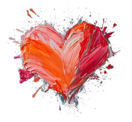 Aufkleber - vibrant heart painted with bold, expressive brushstrokes in shades of red, orange, and pink, with splashes of paint creating dynamic and artistic effect