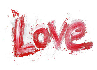 Aufkleber - Love painted with expressive red and white brushstrokes on transparency background, with splashes of paint adding dynamic and passionate feel to artwork