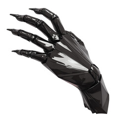 Poster - glossy black resin hand with sharp geometric angles, featuring futuristic and abstract design, isolated on transparency background