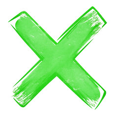 Poster - bold green X with textured, brushstroke pattern isolated on light green background, symbolizing rejection or cancellation. artistic design adds creative touch