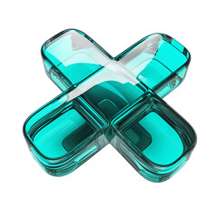 Aufkleber - teal cross mark with shiny metallic texture, featuring reflective and glass like appearance, isolated on transparency background. Modern and futuristic design