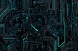 © Abstract - Abstract close-up of a glowing blue digital circuit board, showcasing intricate connections and technological design on a black background.