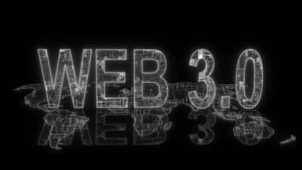 3d web 3.0 text technology earth map white glow