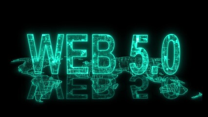 3d web 5.0 text technology earth map cyan glow